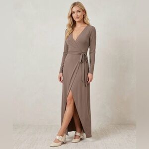 NWOT Forever 21 Taupe Wrap Maxi Dress - Long Sleeve V-Neck